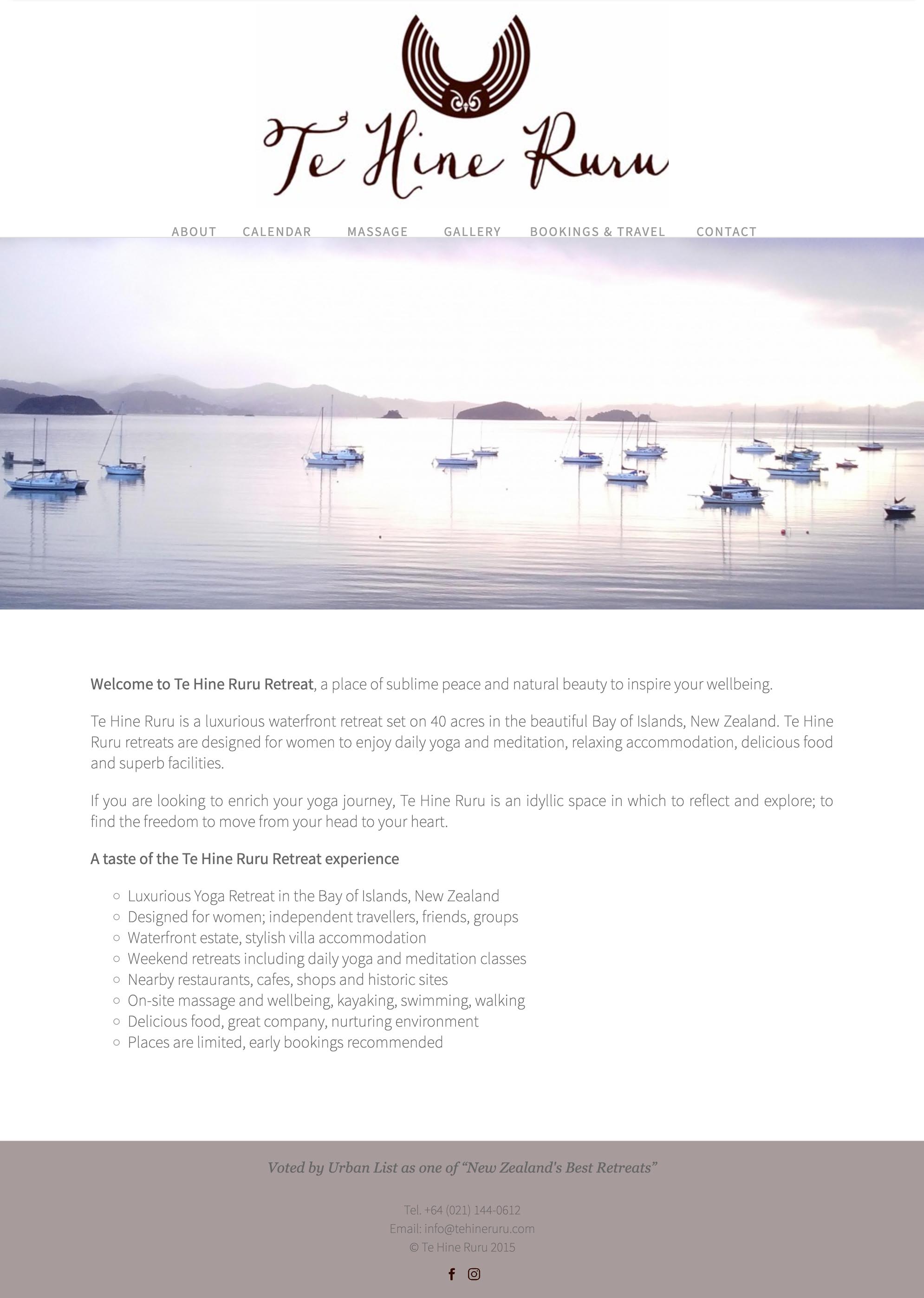 website design for travel-food-health - Web design for a yoga retreat and massage center in New Zealand. The site features a very simple responsive layout with many images. - long-scrolling page with rich visual sections to help a user find what they are looking for.