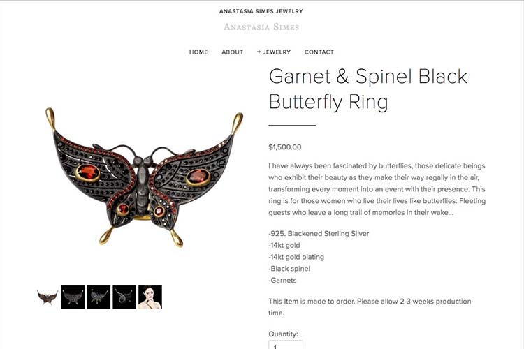 web design for a jewelry designer - jewelry product page