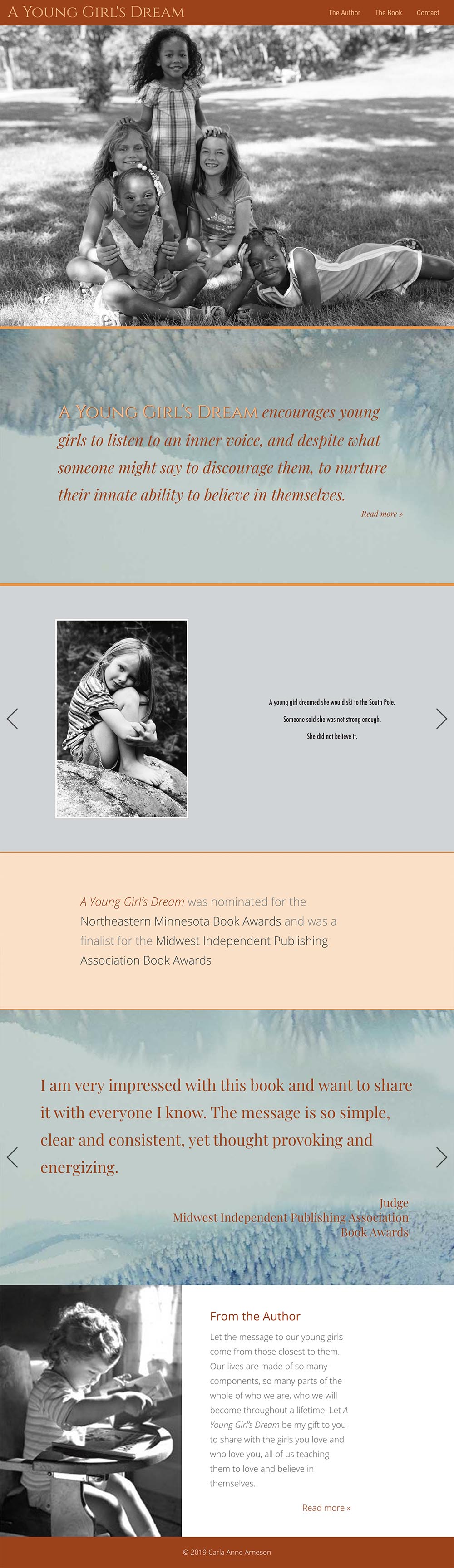 website design for authors - This website was designed to promote and sell a new book of photographs and stories to encourage the aspirations and dreams of young girls. - long-scrolling page with rich visual sections to help a user find what they are looking for.