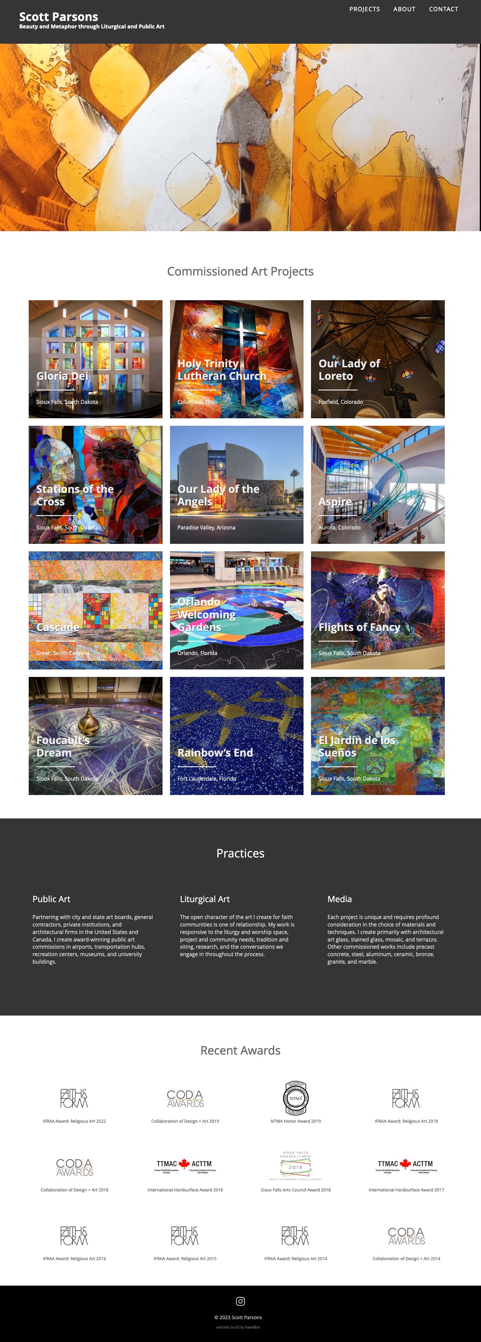website design for architects-designers - Website design for an artist who creates large public and liturgical works of art. The website includes a banner video showing the work process. - long-scrolling page with rich visual sections to help a user find what they are looking for.