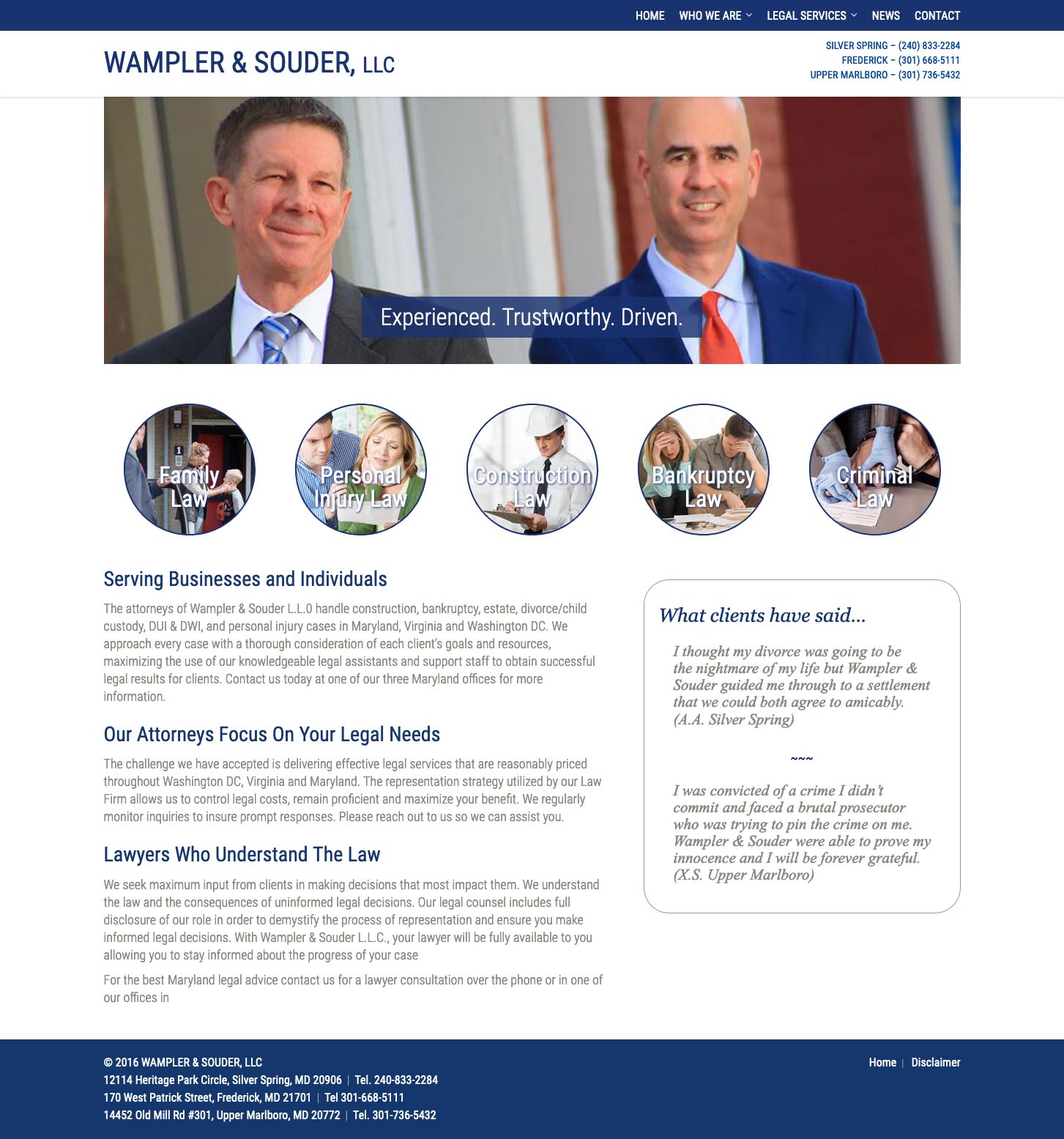 website design for lawyers-consultants-agents - Website design for lawyers in Maryland. The two attorneys requested a website that would communicate their trustworthiness. - long-scrolling page with rich visual sections making the website delightful to use.